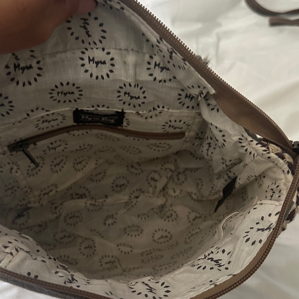 Myra Bag Textured Crossbody in Brown and Cream - Picture 2 of 3